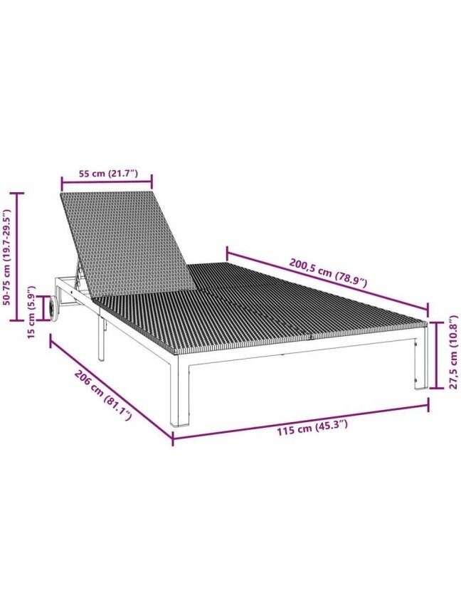 Double sun lounger, black, 60 x 200 x 27 cm, poly rattan 9