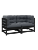 2-seater garden sofa with cushions, black, solid pine wood