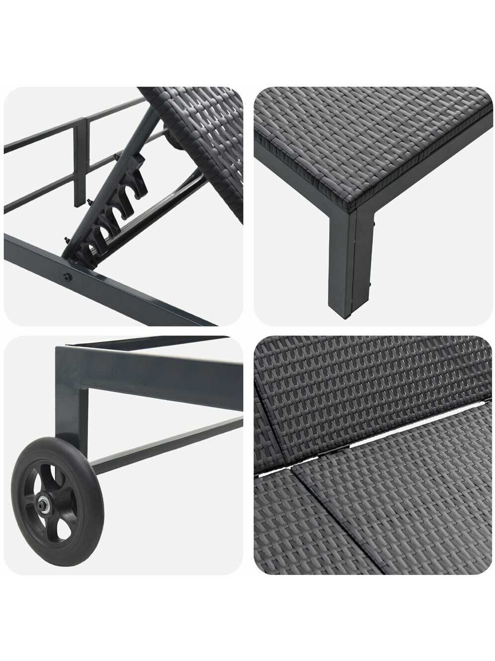 Double sun lounger, black, 60 x 200 x 27 cm, poly rattan 8
