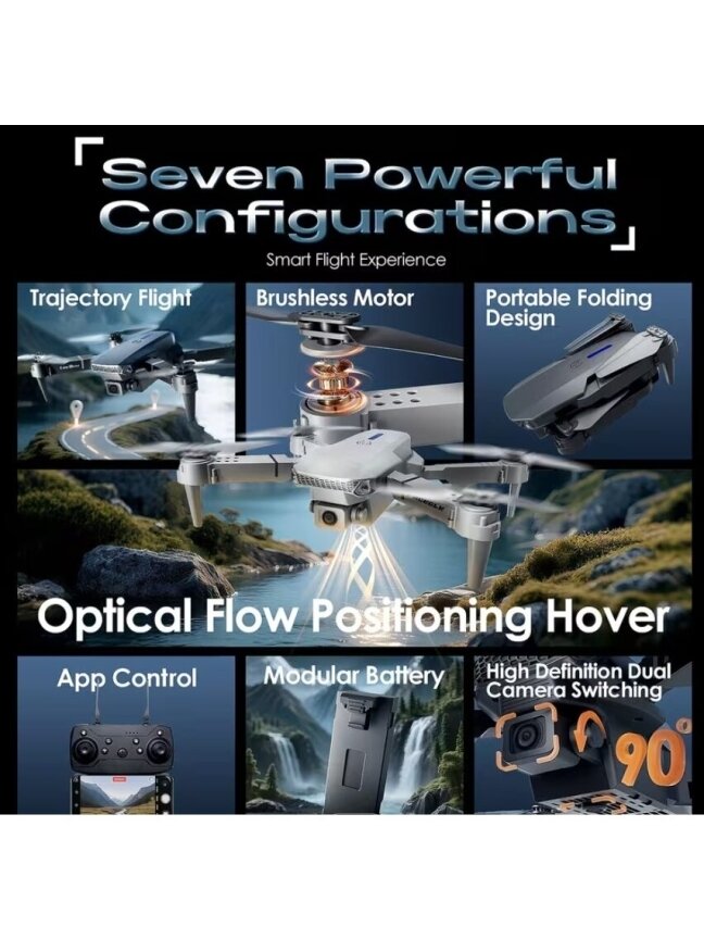 E88 PRO foldable drone with dual camera and 360° flips. 3