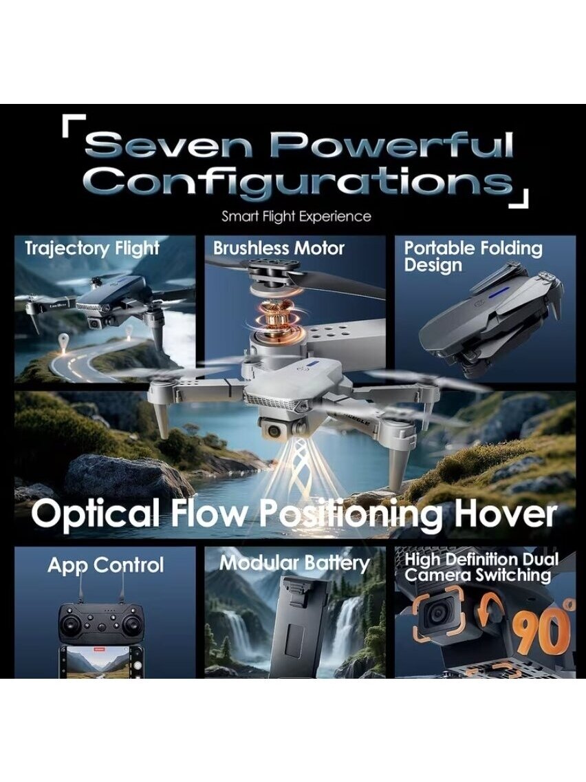 E88 PRO foldable drone with dual camera and 360° flips. 3