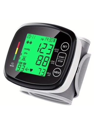 Elektroninis riešinis kraujospūdžio matuoklis su LED ekranu ir dviejų vartotojų atmintimi Elektroninis riešinis kraujospūdžio matuoklis su LED ekranu ir dviejų vartotojų atmintimi