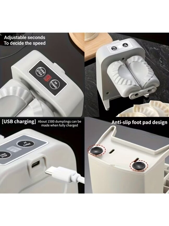 Electric Dumpling and Ravioli Maker with USB Lithium Battery – 2 Speed Modes, Washable Mold 4