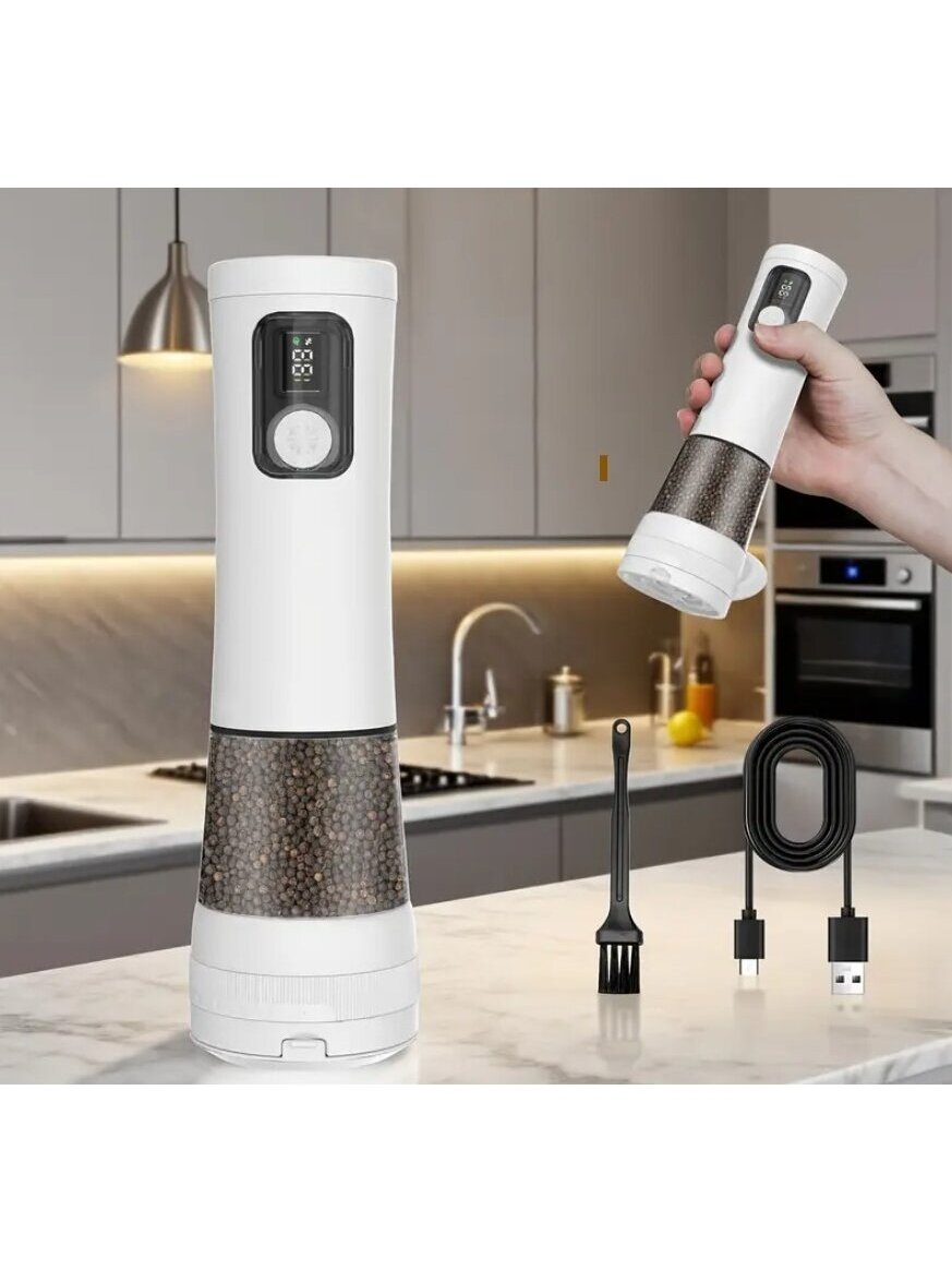 Electric Salt and Pepper Grinder Set with LED Display and Light. Stainless Steel 3