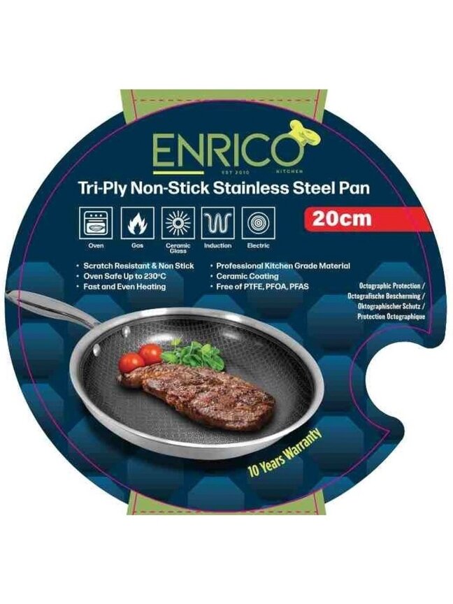 ENRICO – Frying Pan Ø20 – Stainless Steel – Non-stick Coating – PFAS & PTFE Free – Suitable for All Heat Sources, Including Induction – 20 cm 4