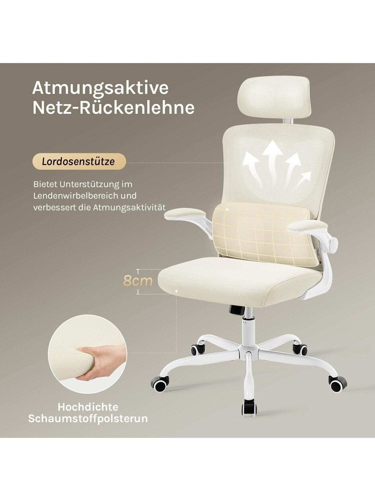 Ergonomic Office Chair with Lumbar Support, Adjustable Headrest, Rocking Function, Flip-Up Armrests, Up to 150 kg. 1