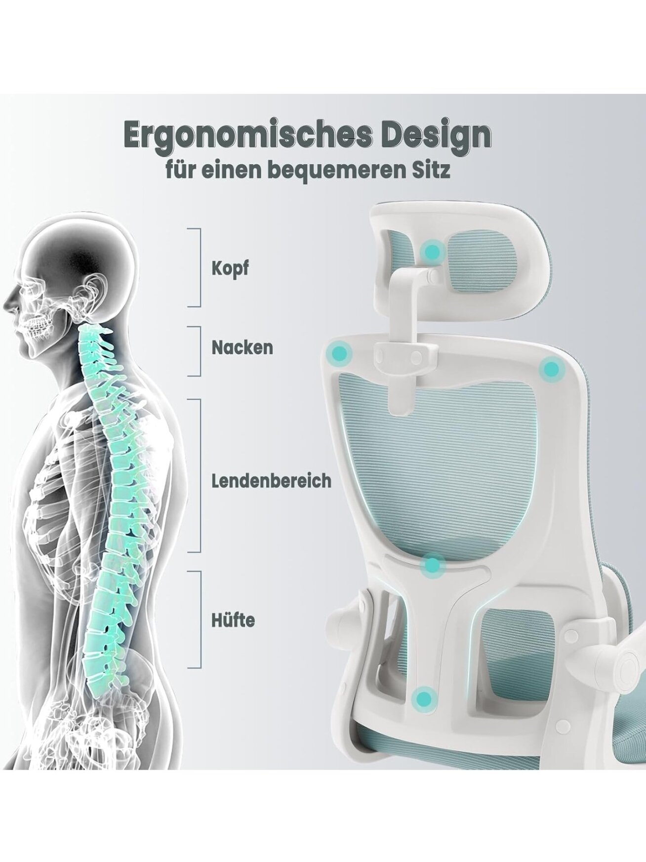 Ergonomic Office Chair with Lumbar Support, Adjustable Headrest, Rocking Function, Flip-Up Armrests, Up to 150 kg. 2