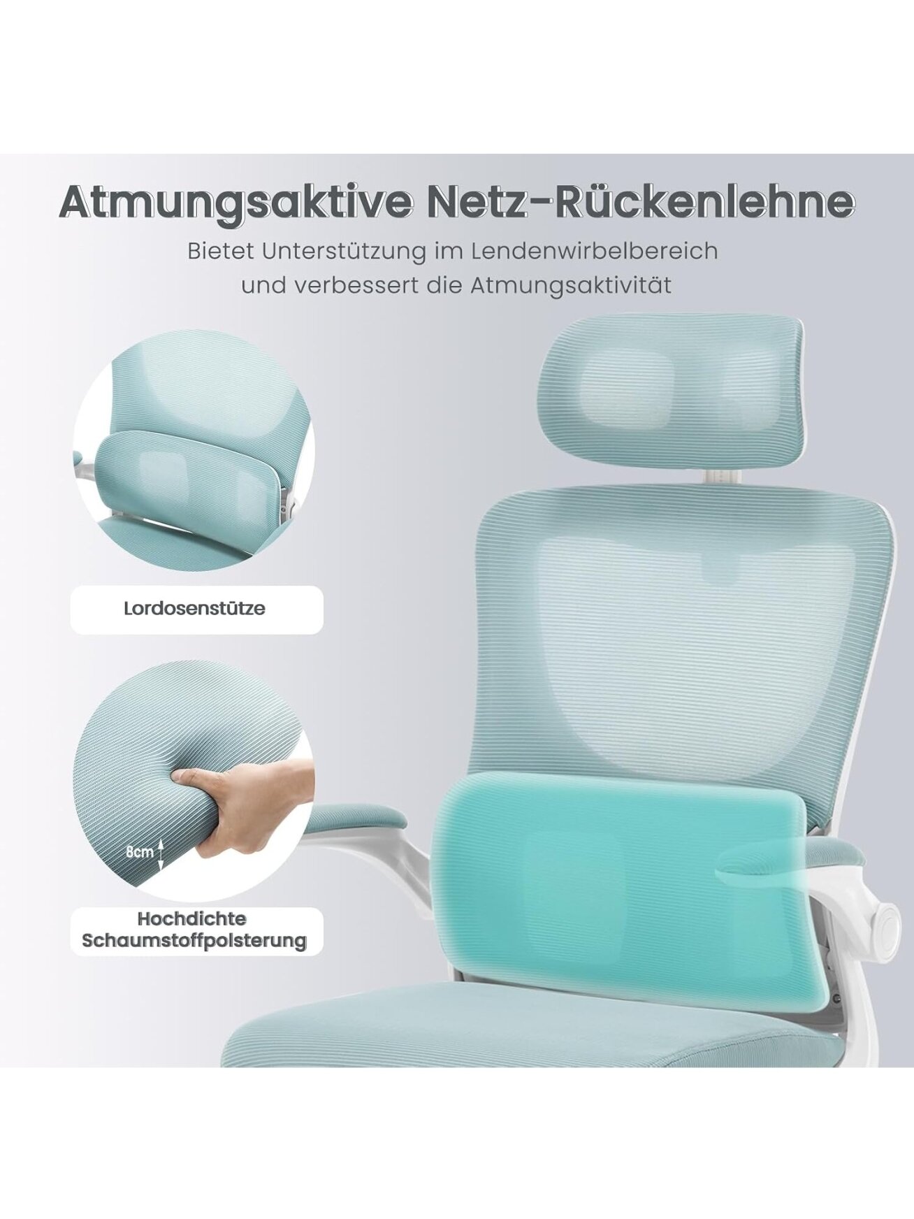 Ergonomic Office Chair with Lumbar Support, Adjustable Headrest, Rocking Function, Flip-Up Armrests, Up to 150 kg. 3