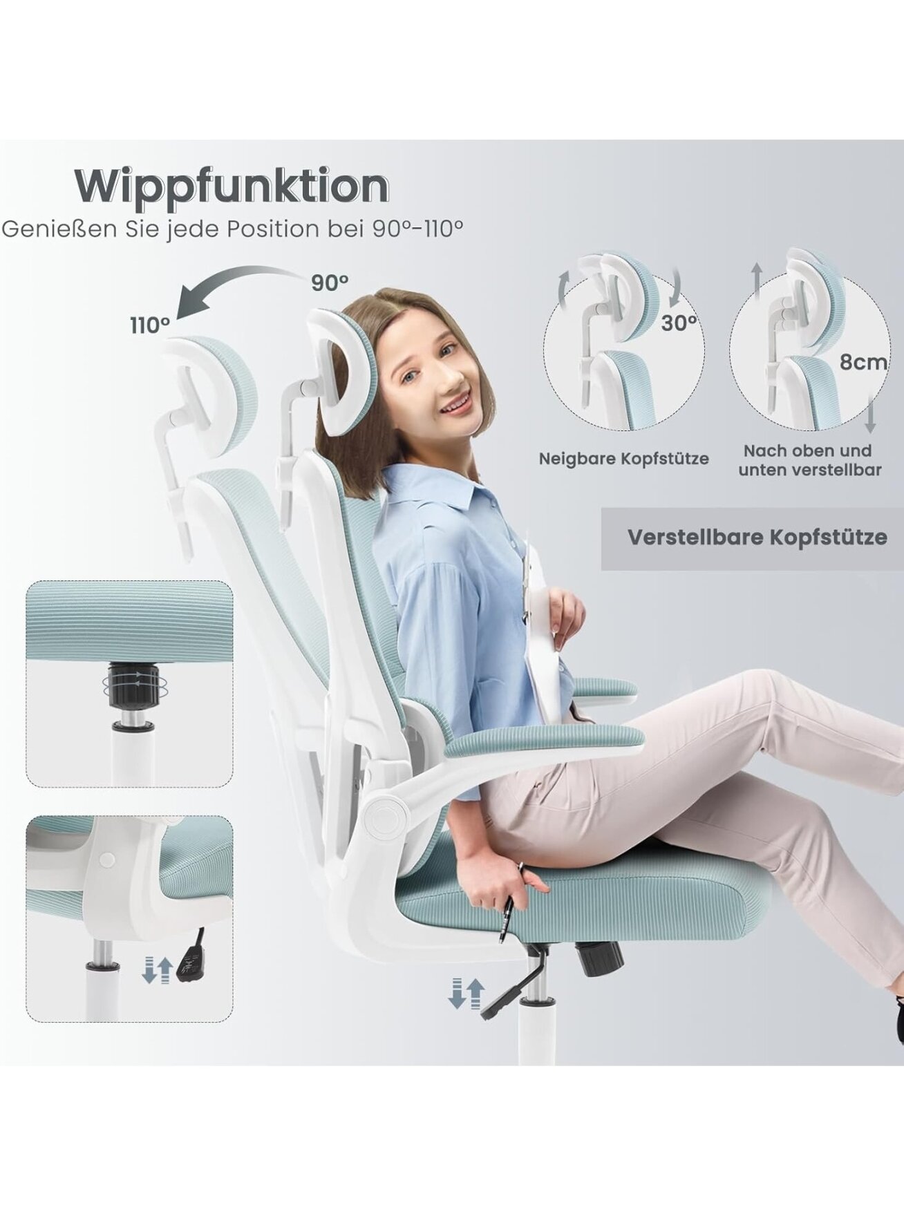 Ergonomic Office Chair with Lumbar Support, Adjustable Headrest, Rocking Function, Flip-Up Armrests, Up to 150 kg. 4