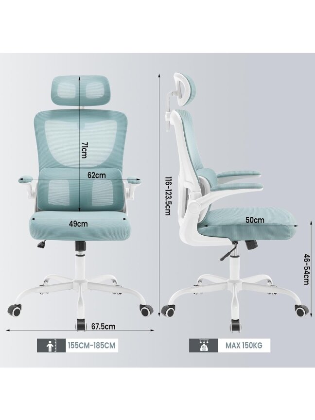Ergonomic Office Chair with Lumbar Support, Adjustable Headrest, Rocking Function, Flip-Up Armrests, Up to 150 kg. 7