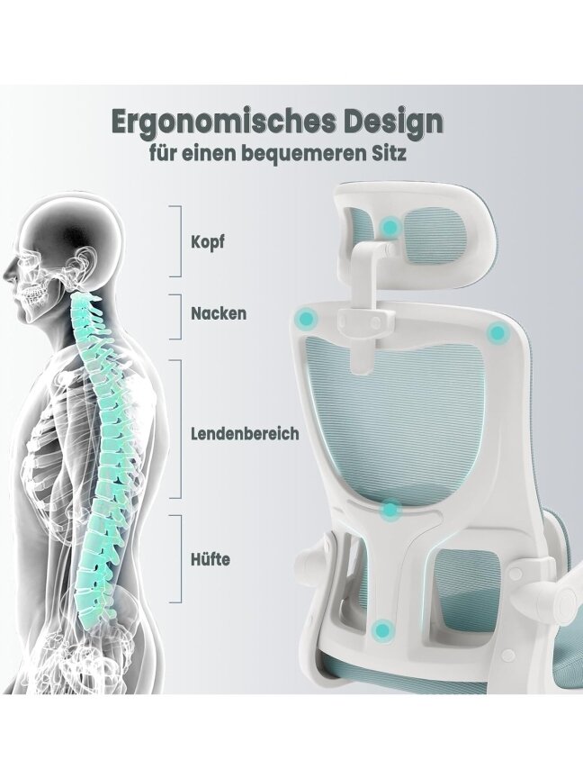 Ergonomic Office Chair with Lumbar Support, Adjustable Headrest, Rocking Function, Flip-Up Armrests, Up to 150 kg. 2