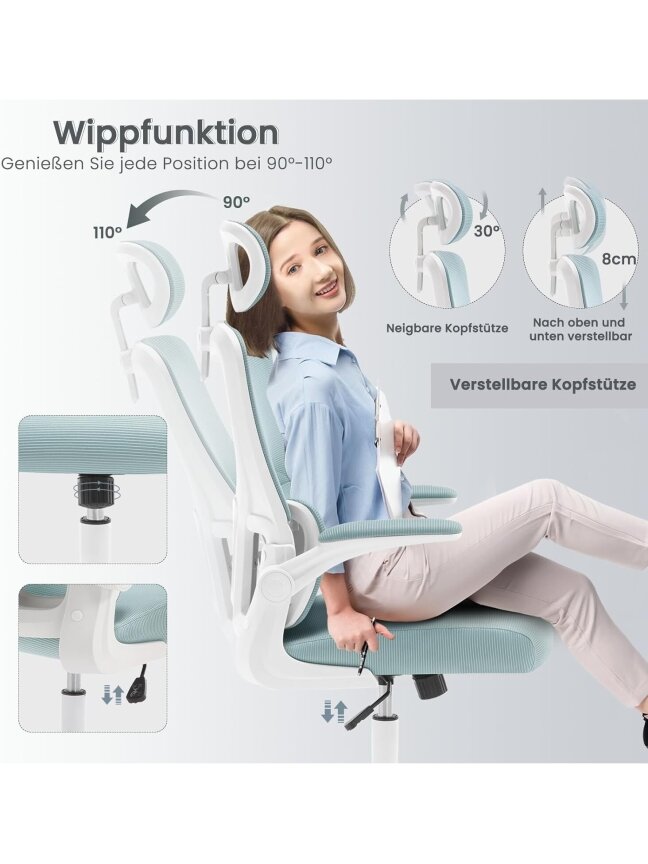 Ergonomic Office Chair with Lumbar Support, Adjustable Headrest, Rocking Function, Flip-Up Armrests, Up to 150 kg. 4