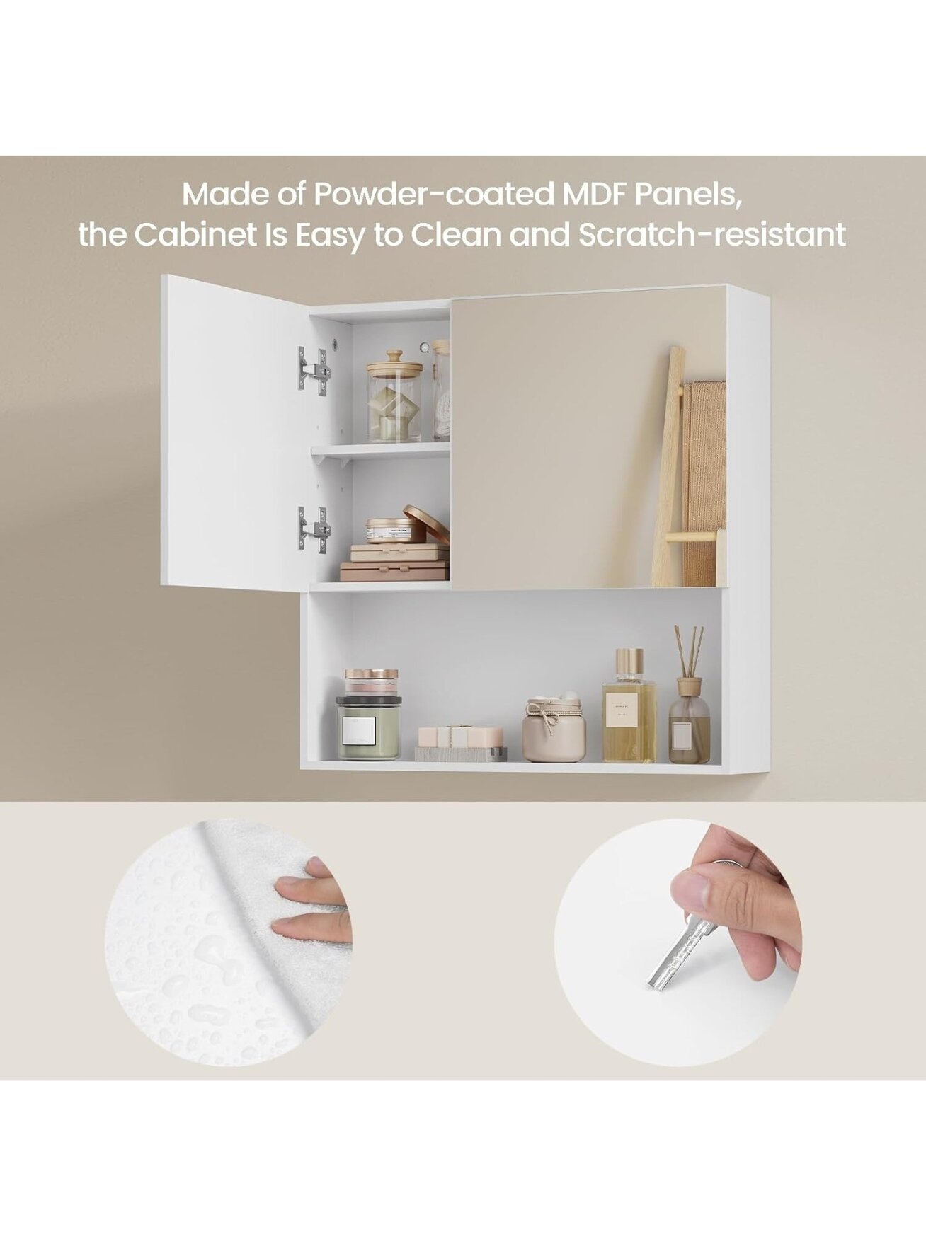 EUGAD Bathroom Wall Cabinet with Mirror, MDF, White, 54 x 15 x 55 cm 3 EUGAD Bathroom Wall Cabinet with Mirror, MDF, White, 54 x 15 x 55 cm 3