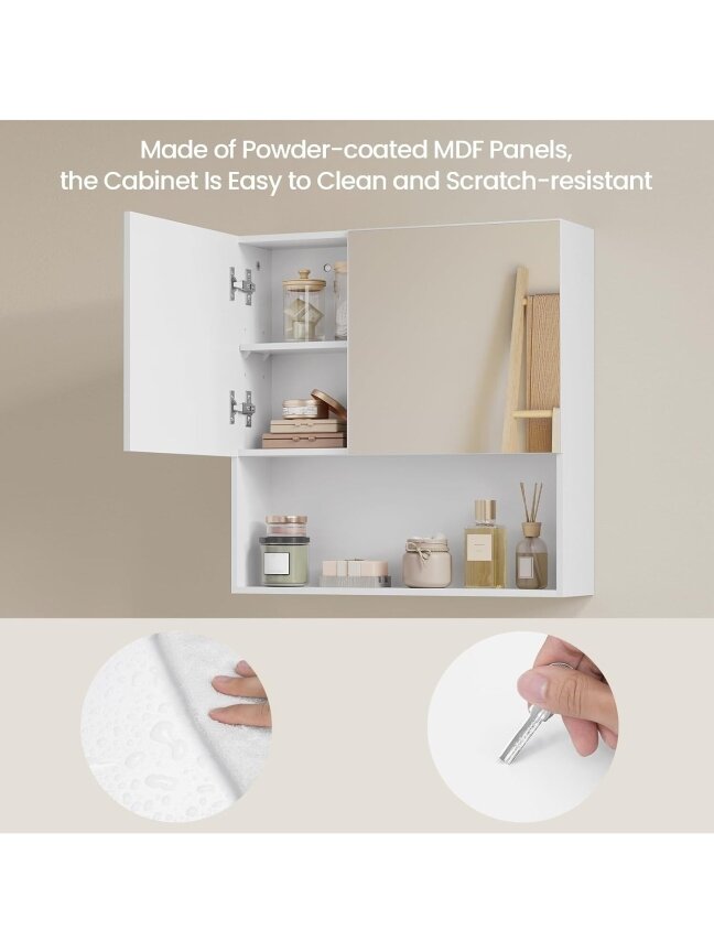 EUGAD Bathroom Wall Cabinet with Mirror, MDF, White, 54 x 15 x 55 cm 3 EUGAD Bathroom Wall Cabinet with Mirror, MDF, White, 54 x 15 x 55 cm 3
