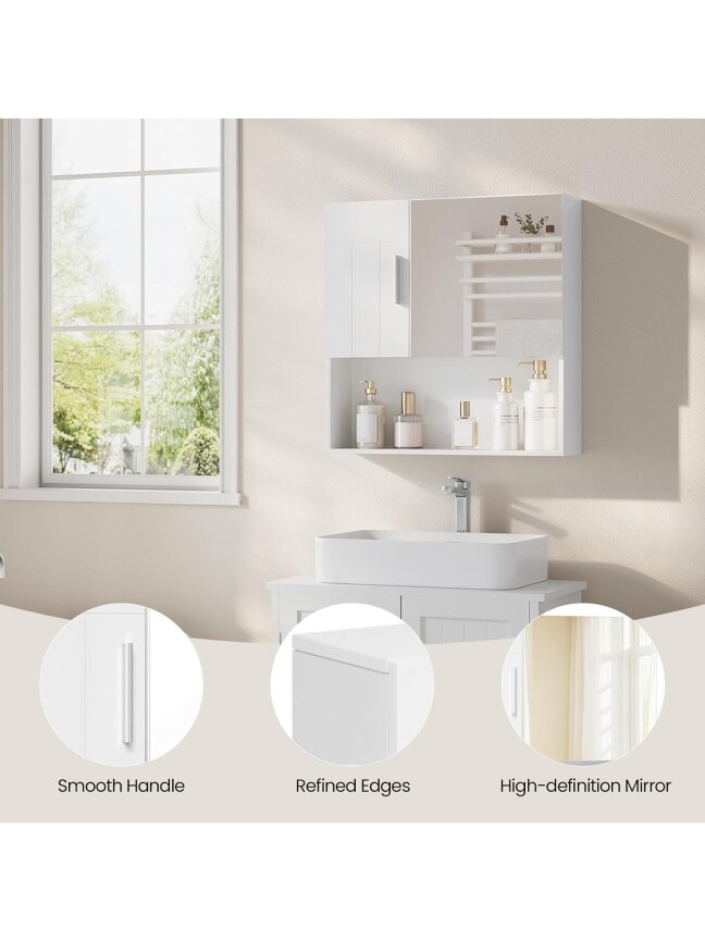 EUGAD Bathroom Wall Cabinet with Mirror, MDF, White, 54 x 15 x 55 cm 6