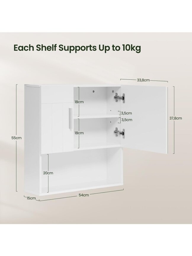 EUGAD Bathroom Wall Cabinet with Mirror, MDF, White, 54 x 15 x 55 cm 1 EUGAD Bathroom Wall Cabinet with Mirror, MDF, White, 54 x 15 x 55 cm 1
