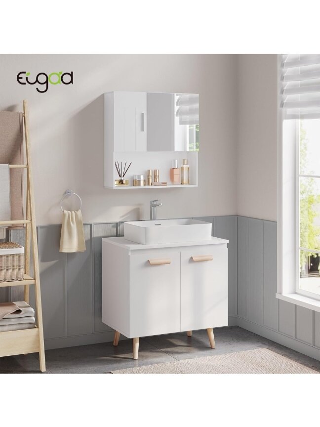 EUGAD Bathroom Wall Cabinet with Mirror, MDF, White, 54 x 15 x 55 cm 7 EUGAD Bathroom Wall Cabinet with Mirror, MDF, White, 54 x 15 x 55 cm 7