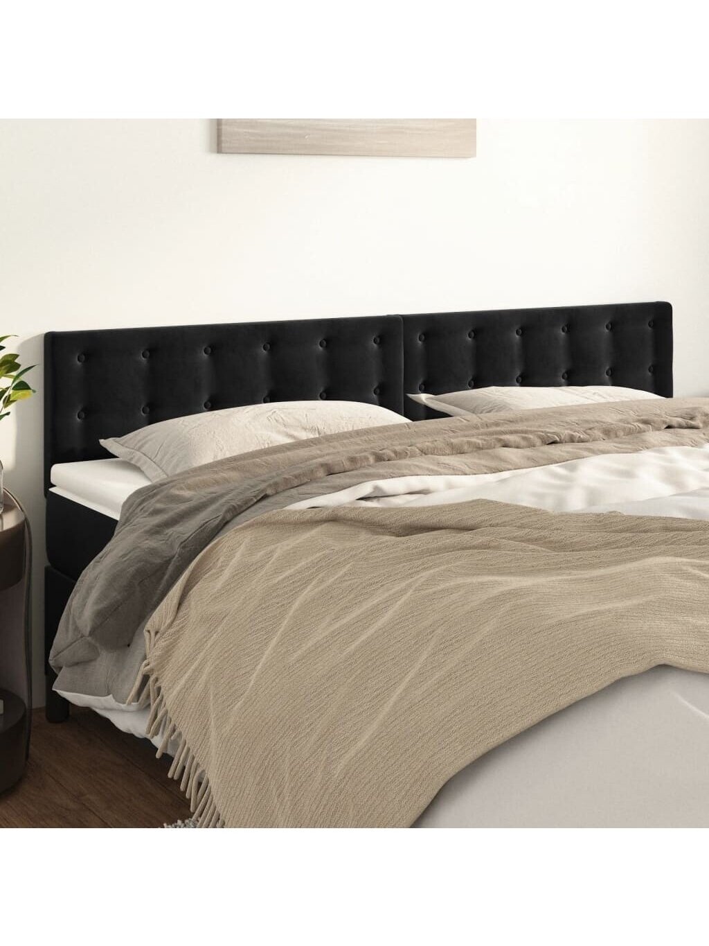 Headboard, 2 pcs, black, 80 × 5 × 78/88 cm, velvet