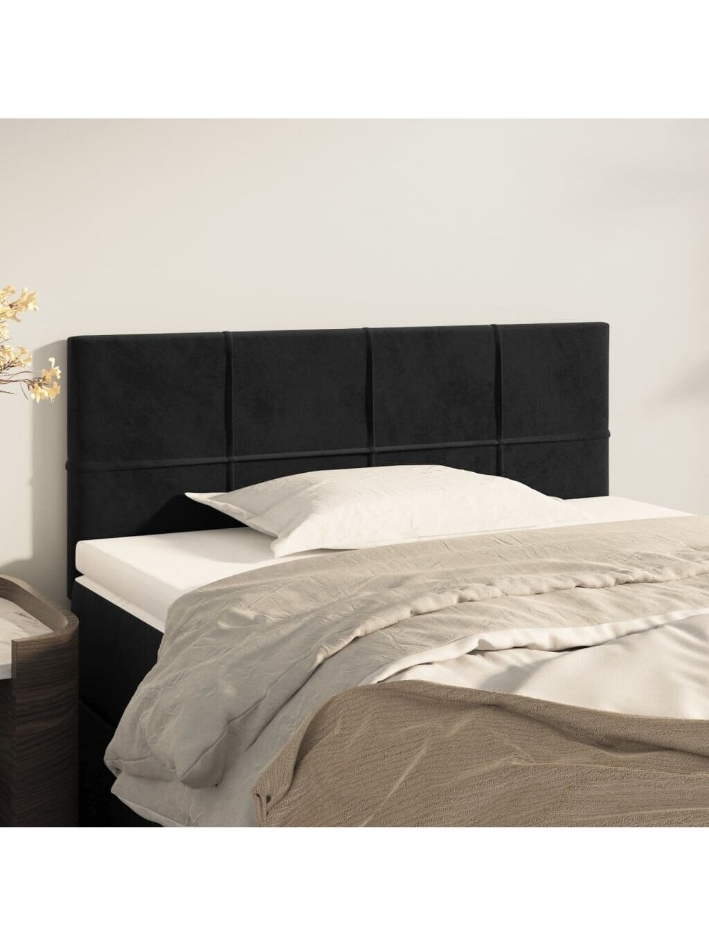Headboard, black, 90 × 5 × 78/88 cm, velvet