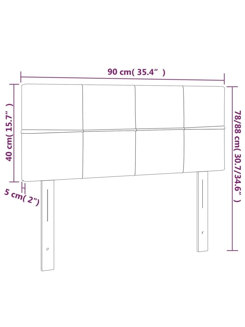 Headboard, black, 90 × 5 × 78/88 cm, velvet 6