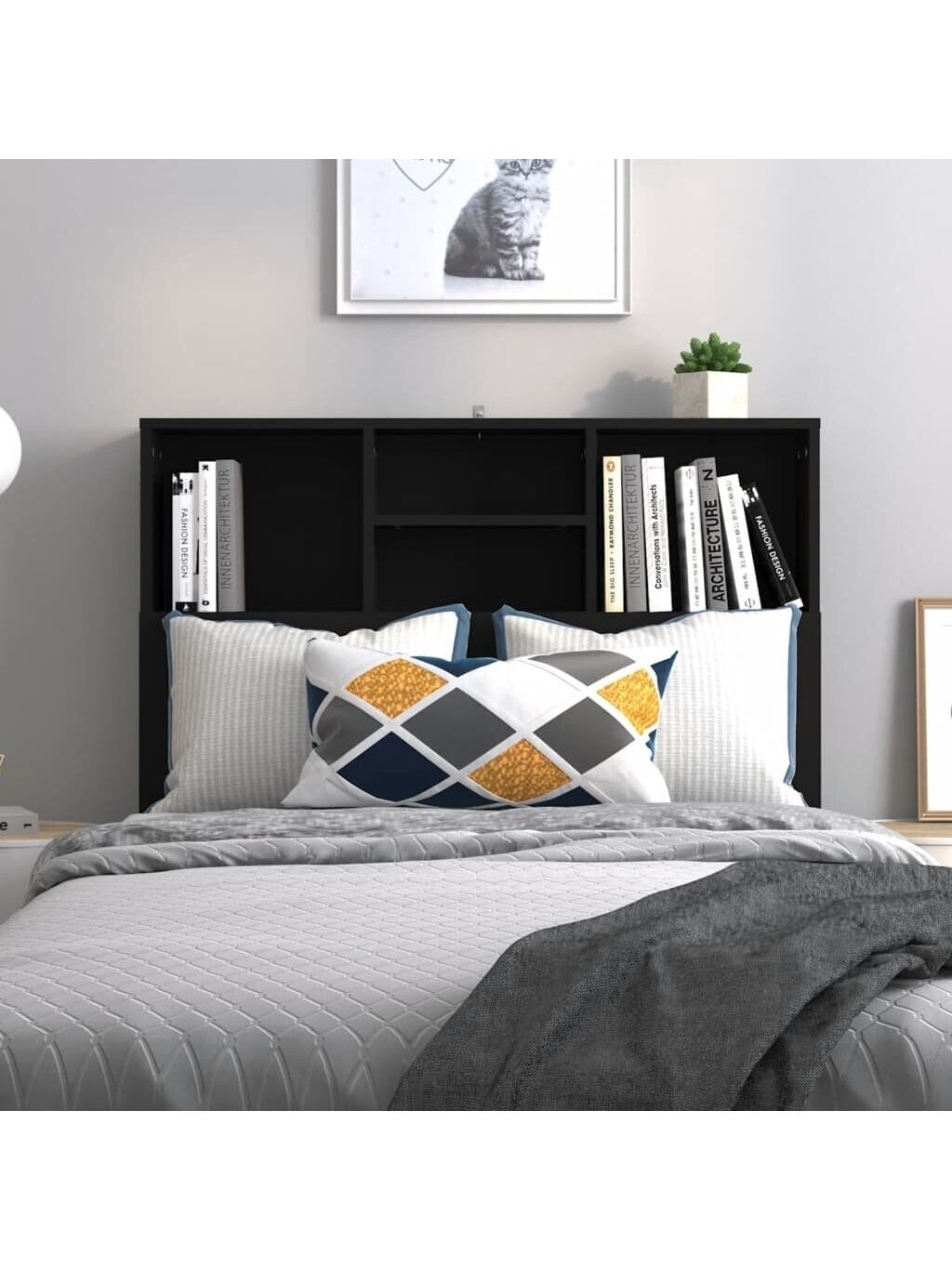 Headboard cabinet, black, 100 × 19 × 103.5 cm