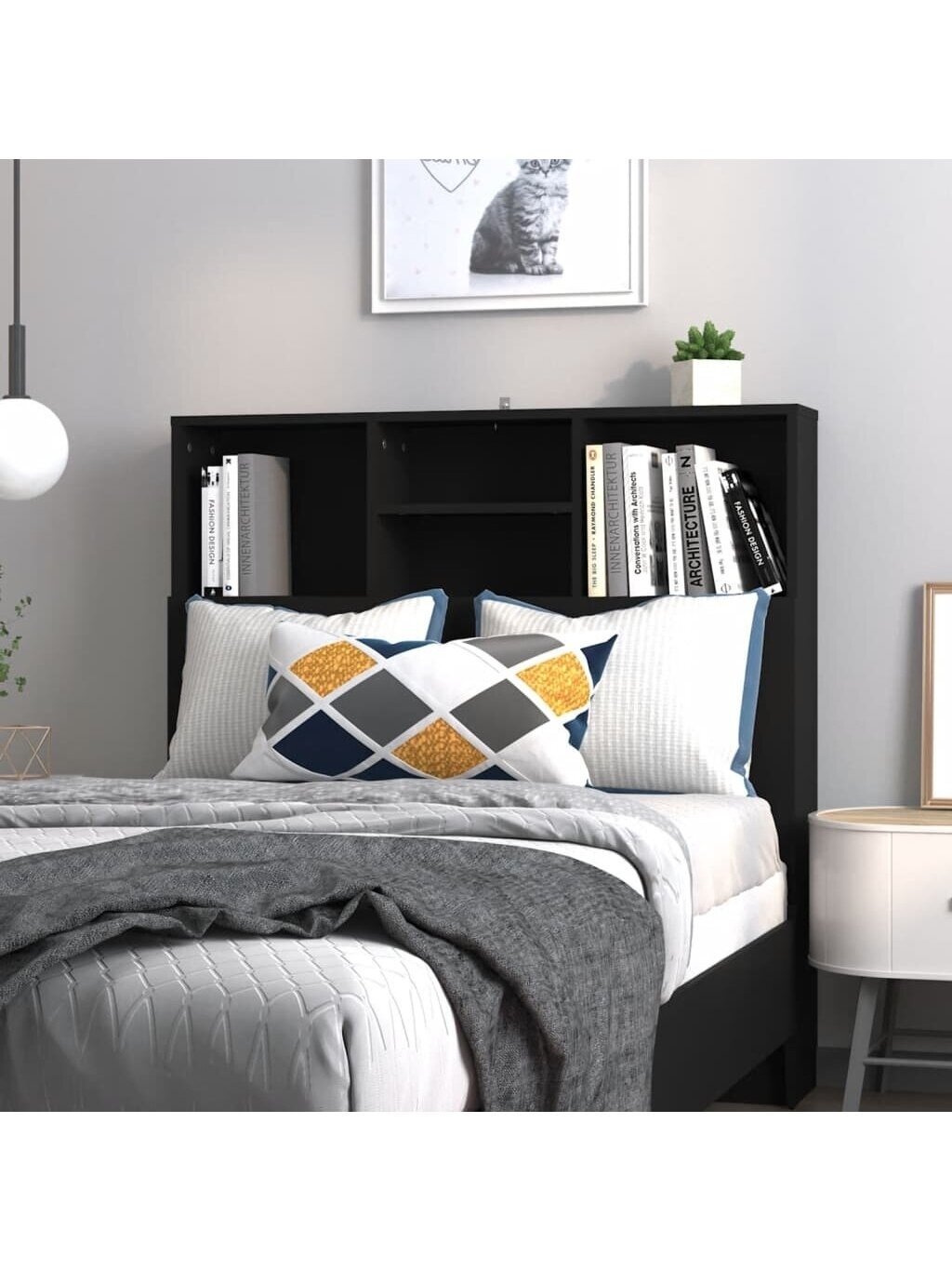 Headboard cabinet, black, 100 × 19 × 103.5 cm 1