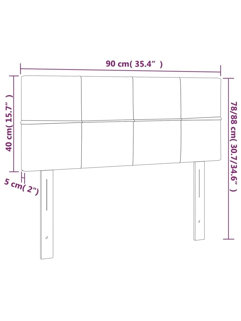 Headboard, Light Grey, 90 × 5 × 78/88 cm, Fabric 7
