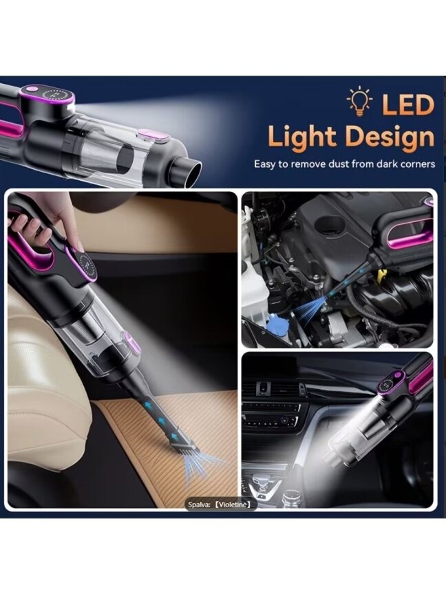 Võimas käeshoitav juhtmevaba tolmuimeja 18 000 Pa | LED-valgustus + Type-C laadimine + pestav filter 9