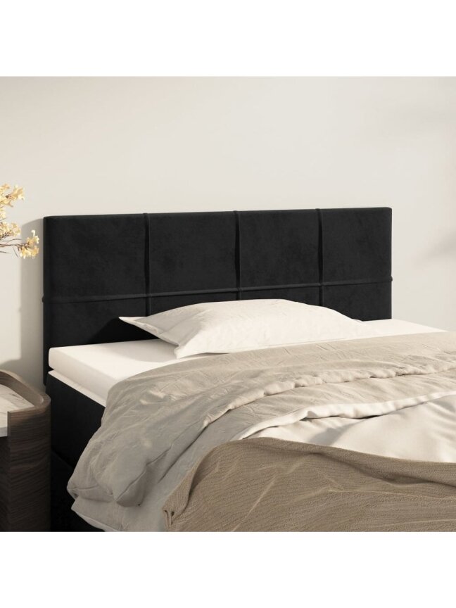 Headboard, black, 90 × 5 × 78/88 cm, velvet