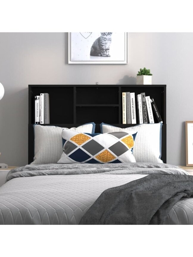 Headboard cabinet, black, 100 × 19 × 103.5 cm