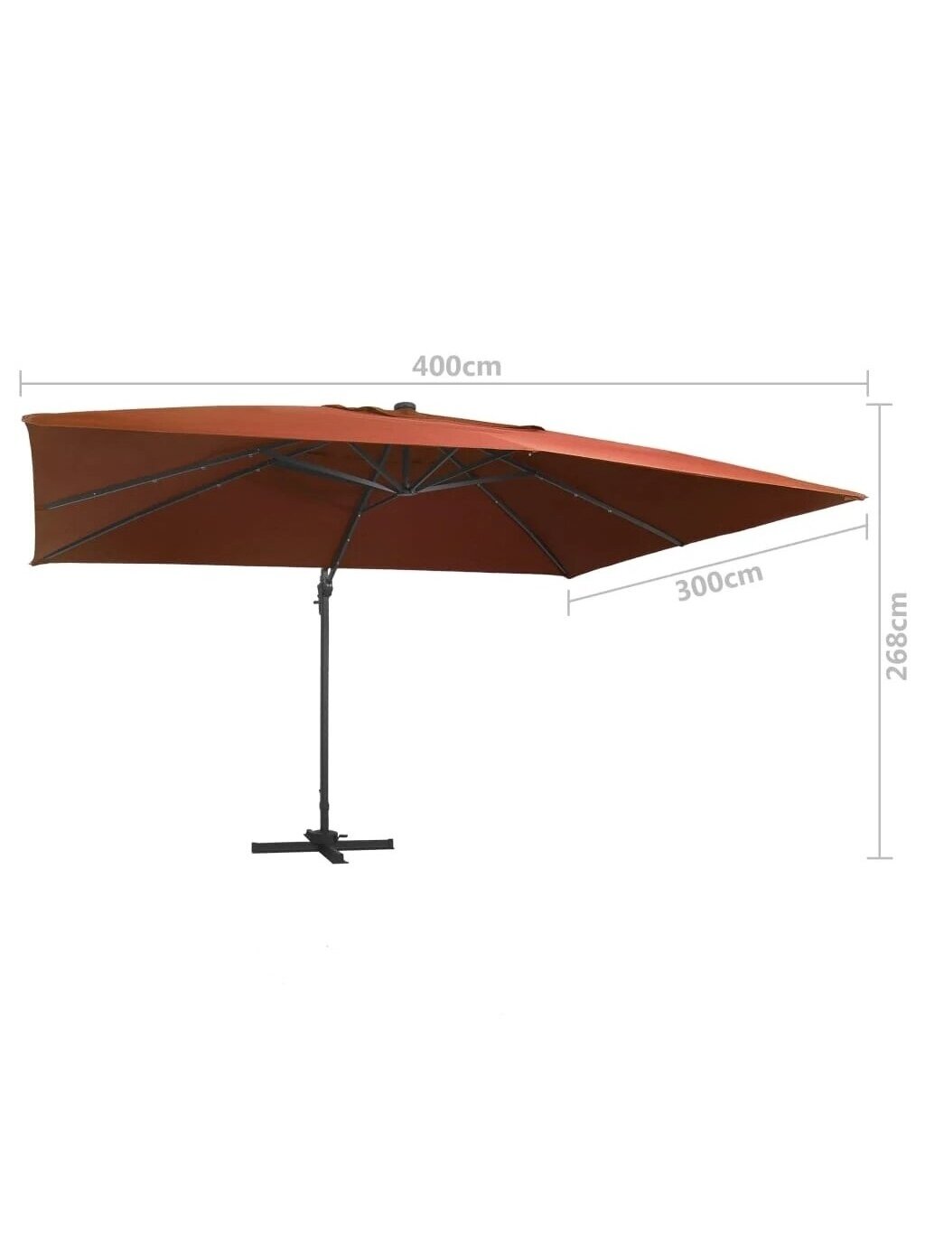Gembinis sodo skėtis su LED lemputėmis, terakota, 400x300cm 8