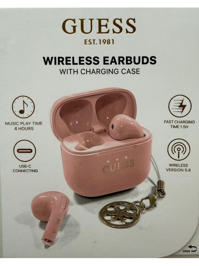 Guess wireless earbuds with charging case, pink