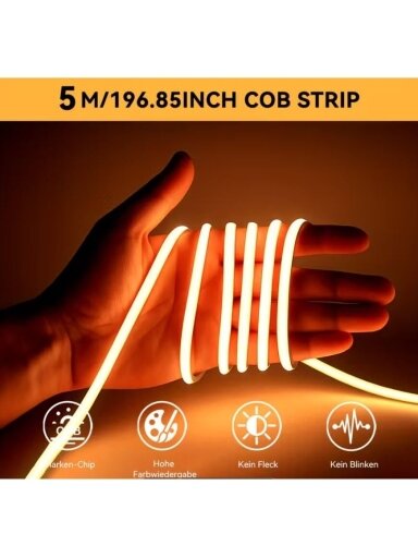 HOTU Slim COB LED Strip – USB Powered, Flexible & Cuttable (3000–6500K)