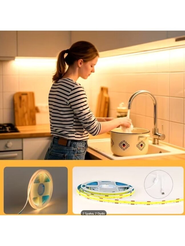 HOTU Slim COB LED Strip – USB Powered, Flexible & Cuttable (3000–6500K) 3