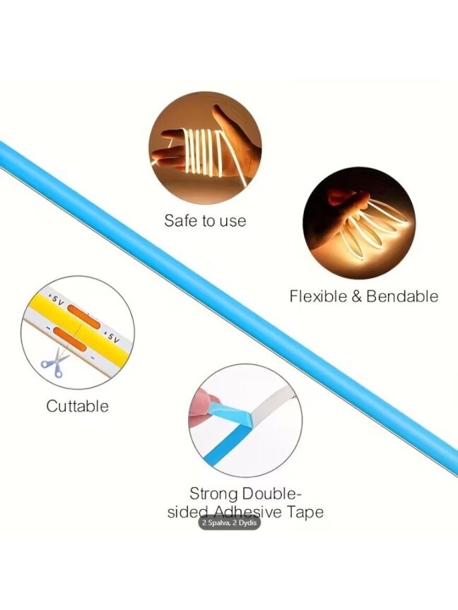 HOTU Slim COB LED Strip – USB Powered, Flexible & Cuttable (3000–6500K) 4