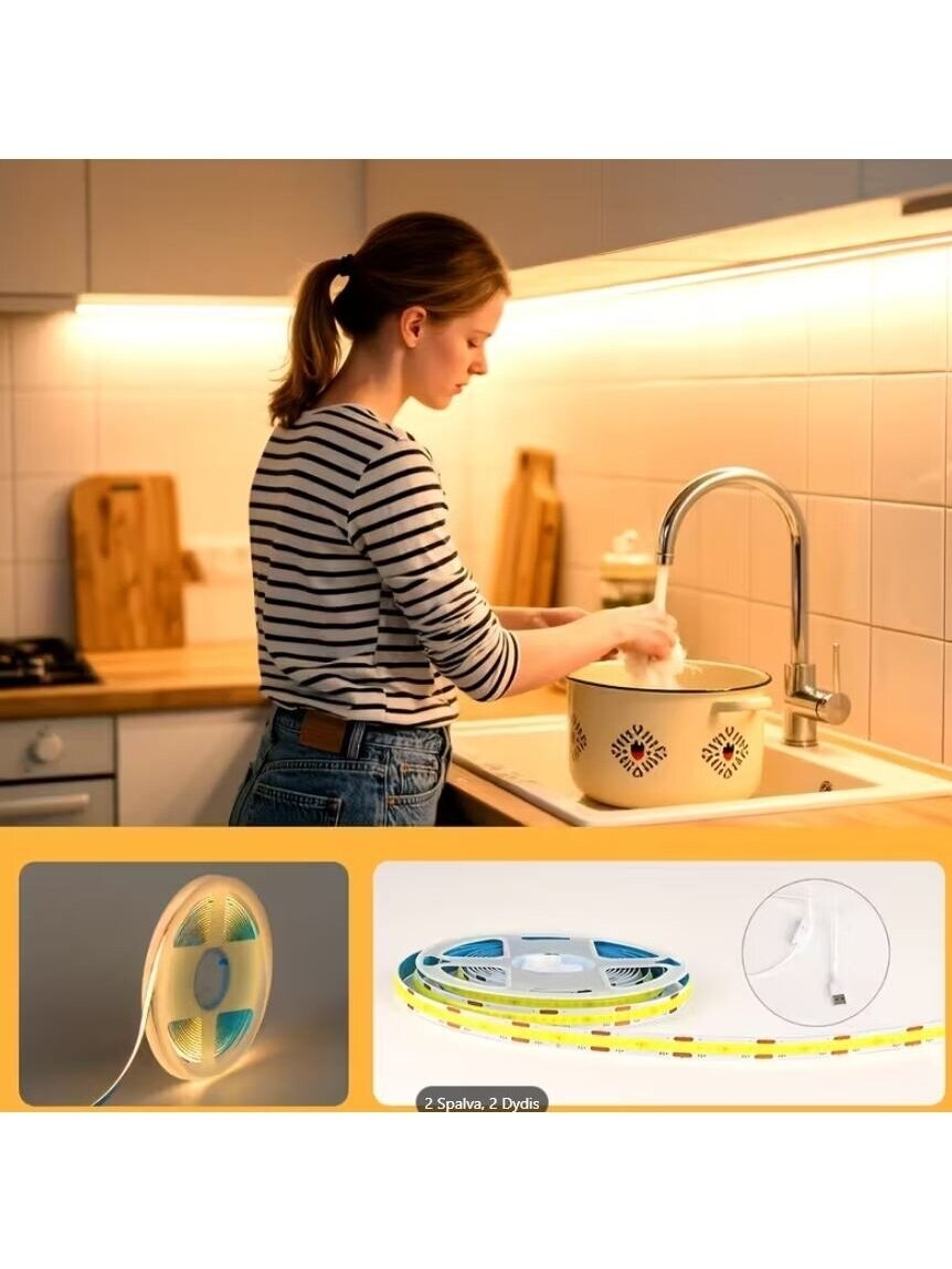 HOTU Slim COB LED Strip – USB Powered, Flexible & Cuttable (3000–6500K) 3