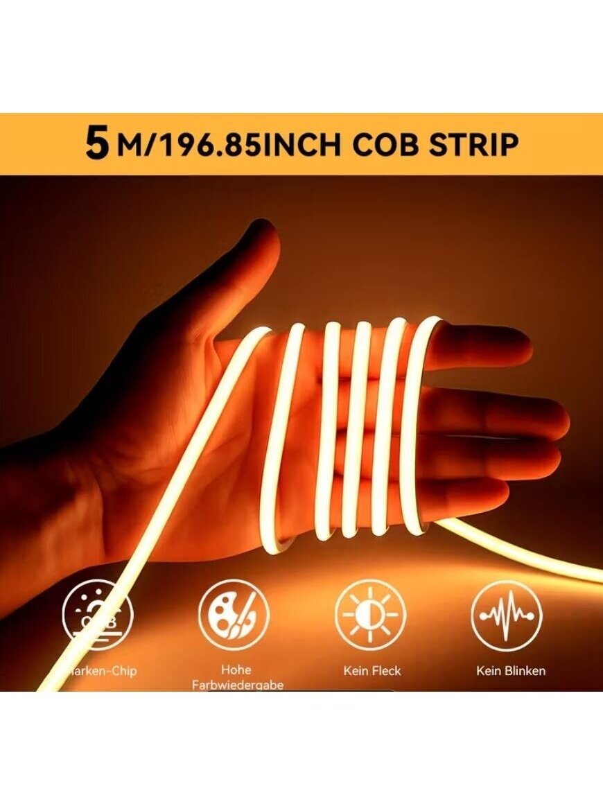 HOTU Slim COB LED Strip – USB Powered, Flexible & Cuttable (3000–6500K) 1
