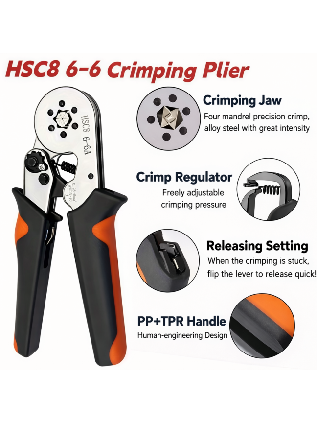 HSC8 6-6A cable crimping tool set with wire stripper and terminals. 5