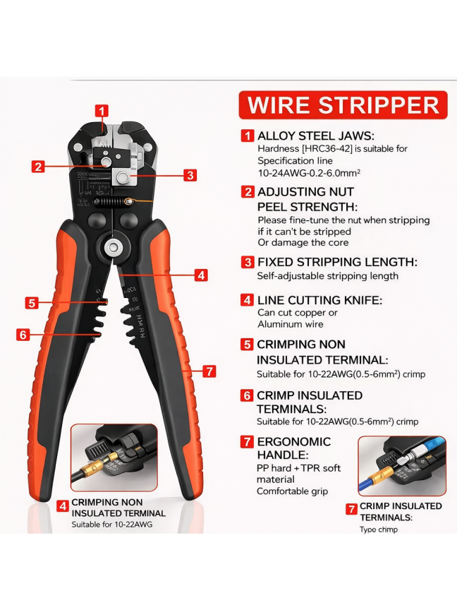 HSC8 6-6A cable crimping tool set with wire stripper and terminals. 6