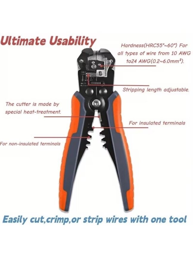 HSC8 6-6A cable crimping tool set with wire stripper and terminals. 3