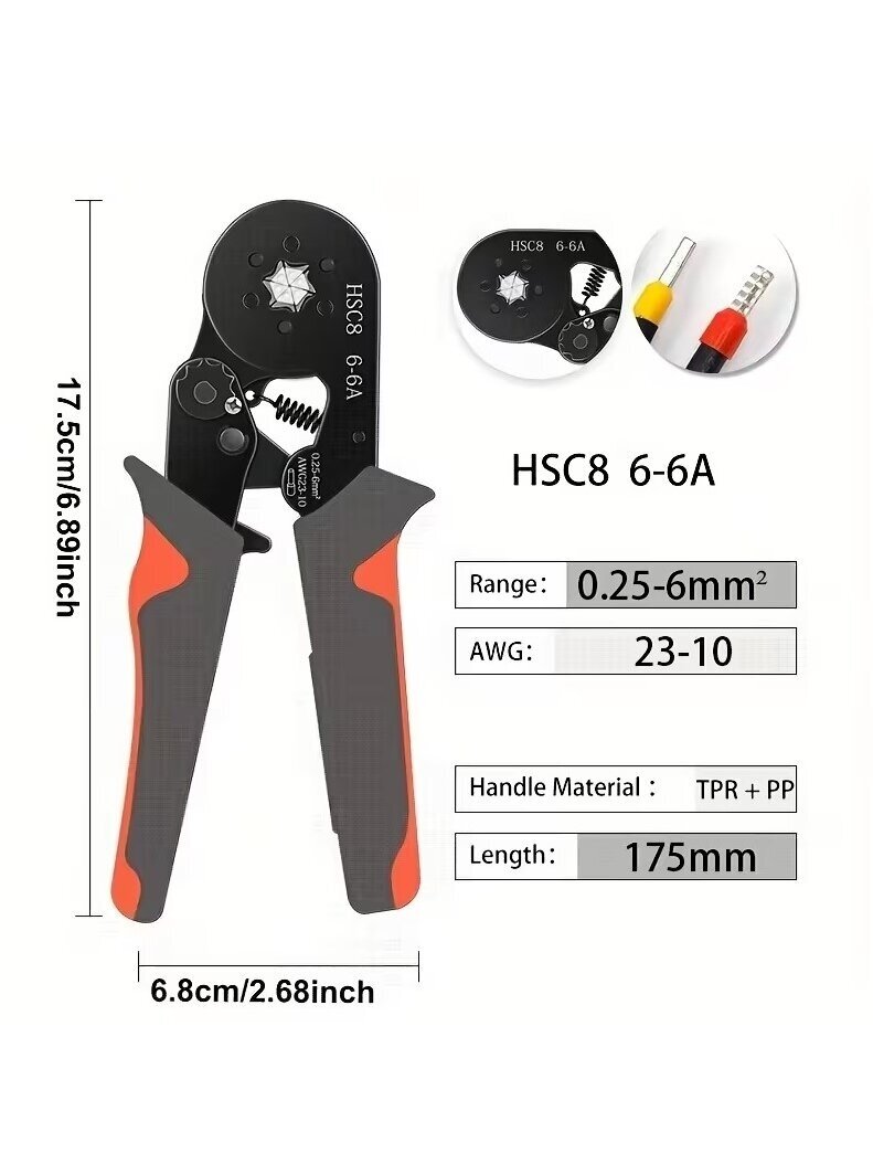 HSC8 6-6A cable crimping tool set with wire stripper and terminals. 2