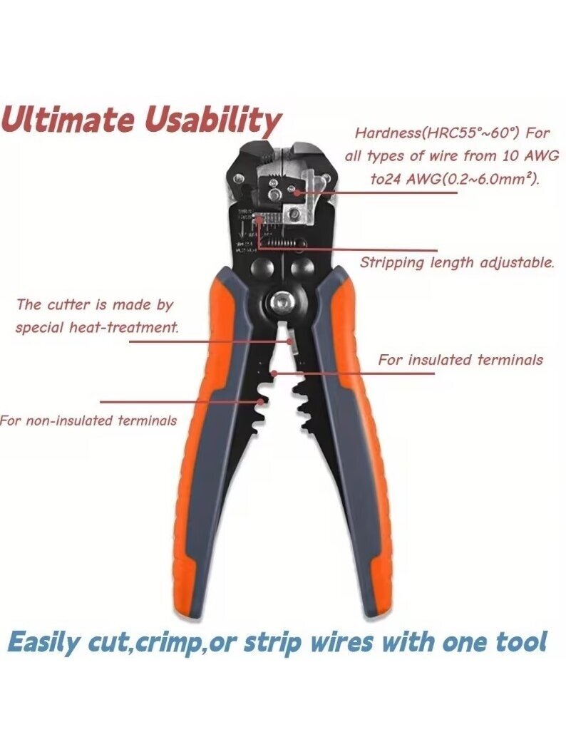 HSC8 6-6A cable crimping tool set with wire stripper and terminals. 3