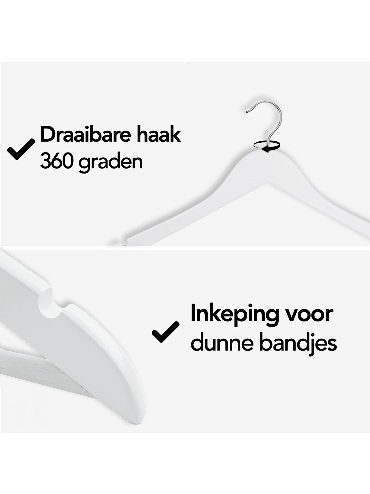 Infinity Goods 30 pcs wooden clothes hangers, white – with groove and trouser bar, metal hook 2