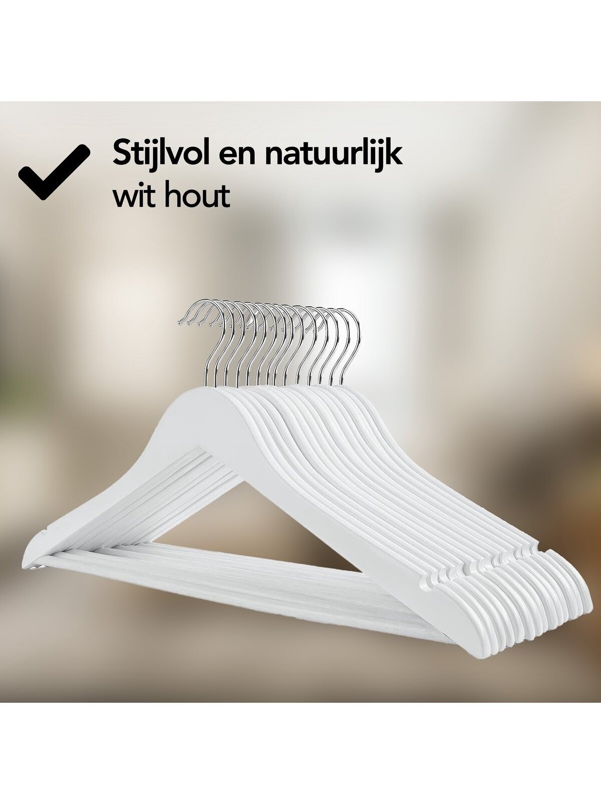 Infinity Goods 30 pcs wooden clothes hangers, white – with groove and trouser bar, metal hook 1