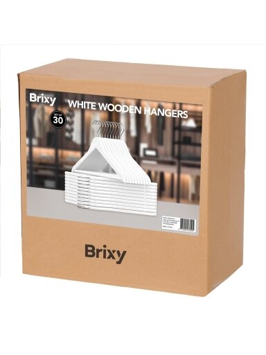 Infinity Goods 30 pcs wooden clothes hangers, white – with groove and trouser bar, metal hook
