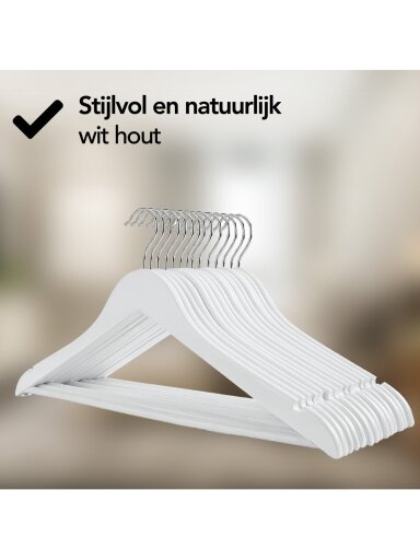Infinity Goods 30 pcs wooden clothes hangers, white – with groove and trouser bar, metal hook