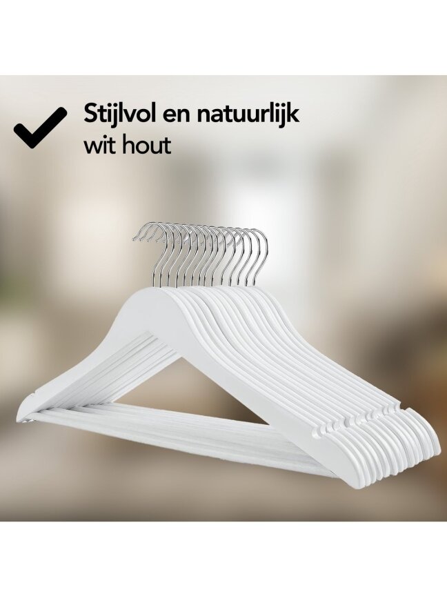 Infinity Goods 30 pcs wooden clothes hangers, white – with groove and trouser bar, metal hook 1