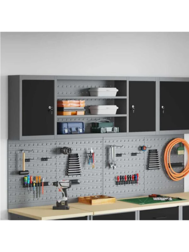 Tool cabinet, black and grey, 150 x 20 x 55 cm, steel