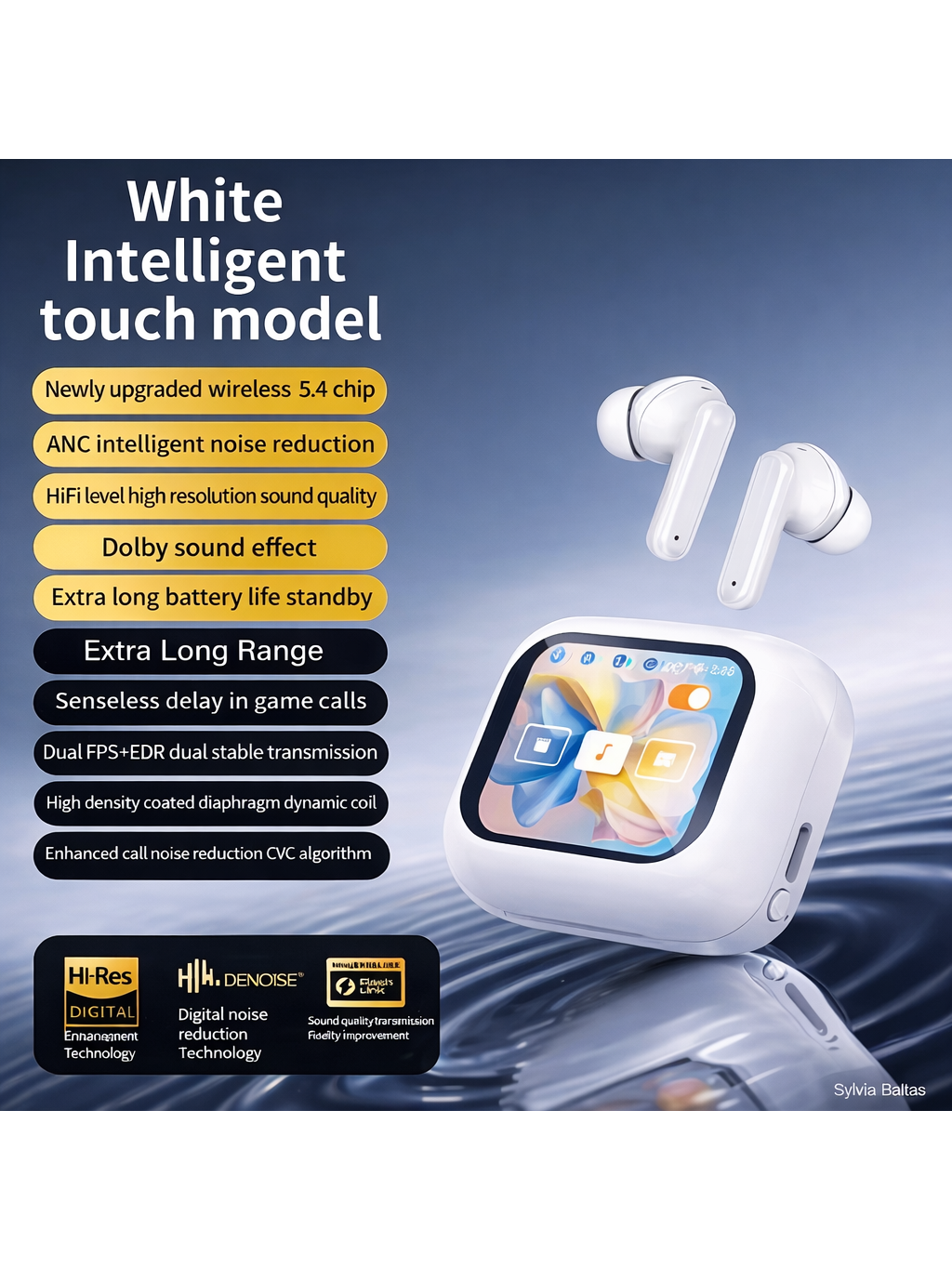 Smart AI translator earbuds with touch screen, Bluetooth 5.4, ENC noise cancellation (white) Smart AI translator earbuds with touch screen, Bluetooth 5.4, ENC noise cancellation (white)