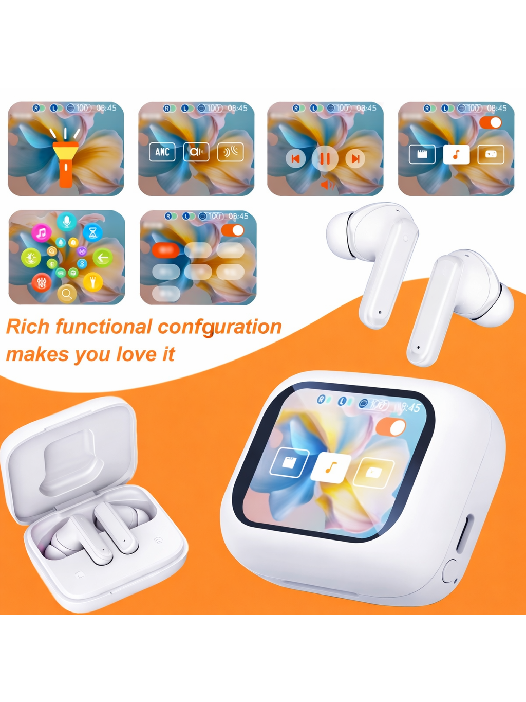 Smart AI translator earbuds with touch screen, Bluetooth 5.4, ENC noise cancellation (white) 1 Smart AI translator earbuds with touch screen, Bluetooth 5.4, ENC noise cancellation (white) 1